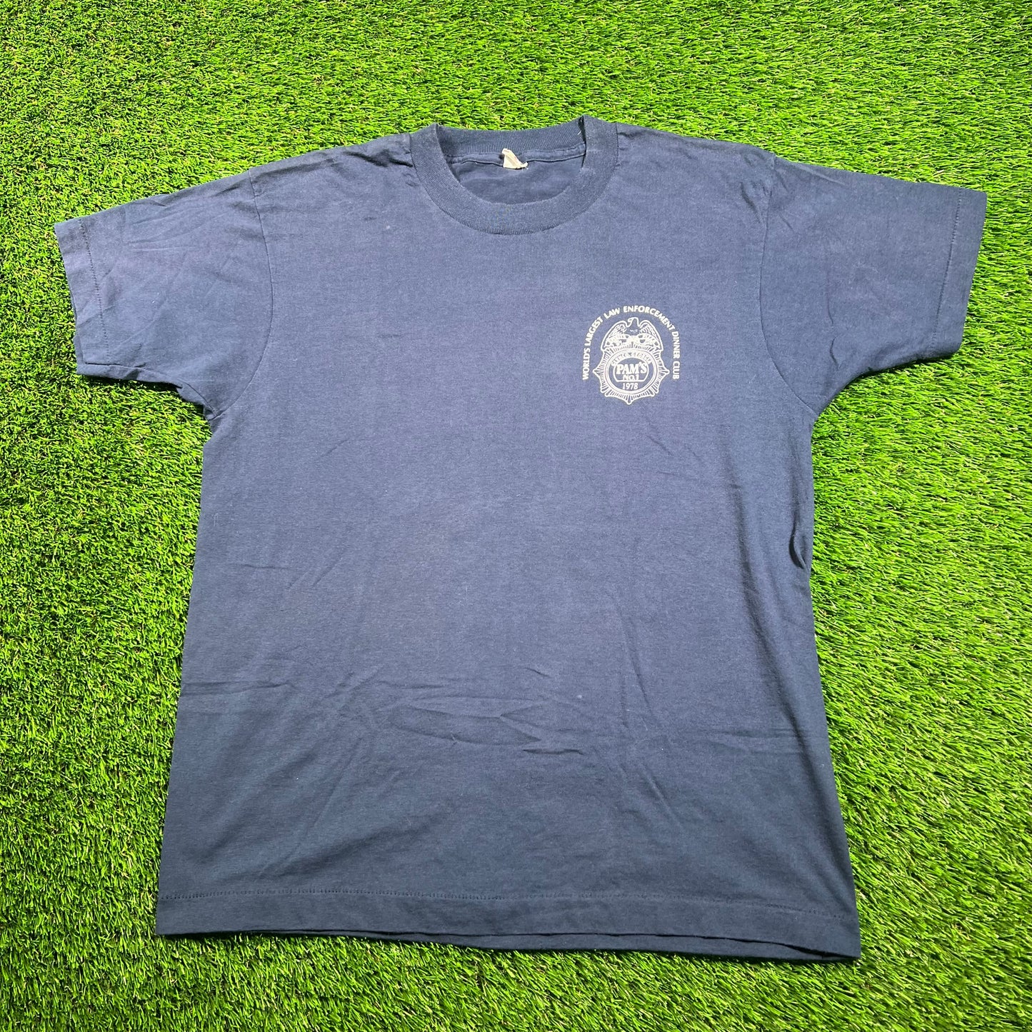 1980s Law Enforcement Dinner Club Navy Blue Tee Size Large USED v18322
