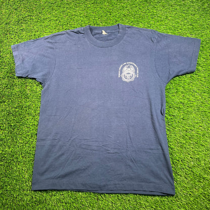 1980s Law Enforcement Dinner Club Navy Blue Tee Size Large USED v18322