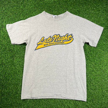 Y2K Late Night w David Letterman Grey Tee Size Medium USED v18448