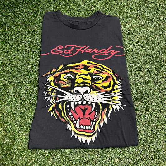 Ed Hardy Tiger Black Tee Size Medium USED v16436