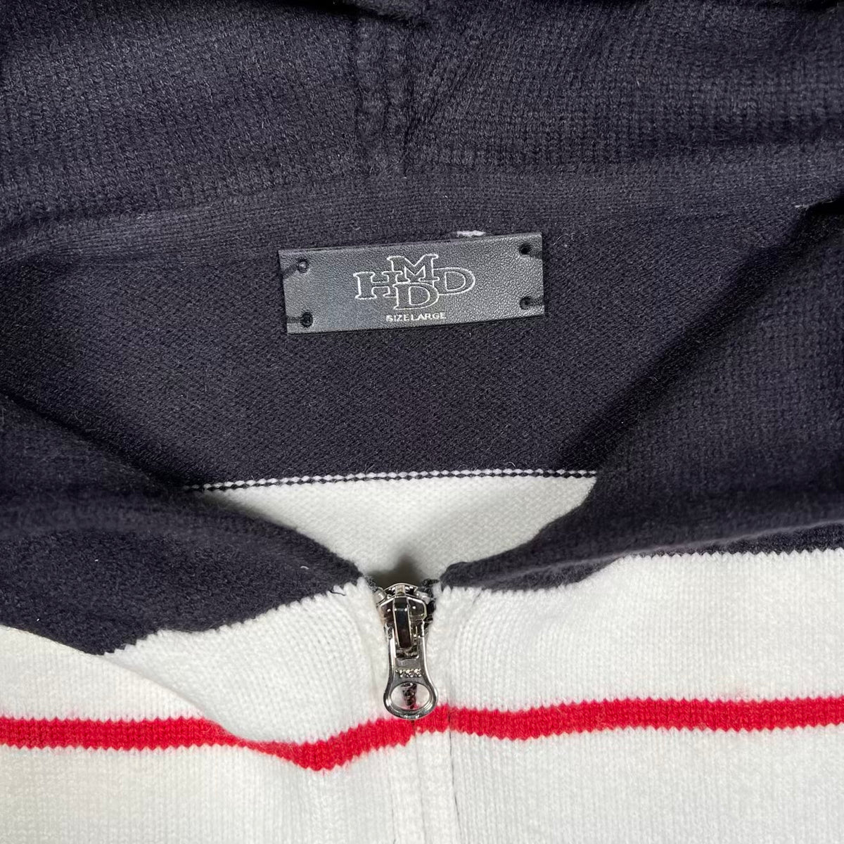 HMDD Ingerland Futbol White/Black Knit Zip Up Hoodie Size Large USED x18678