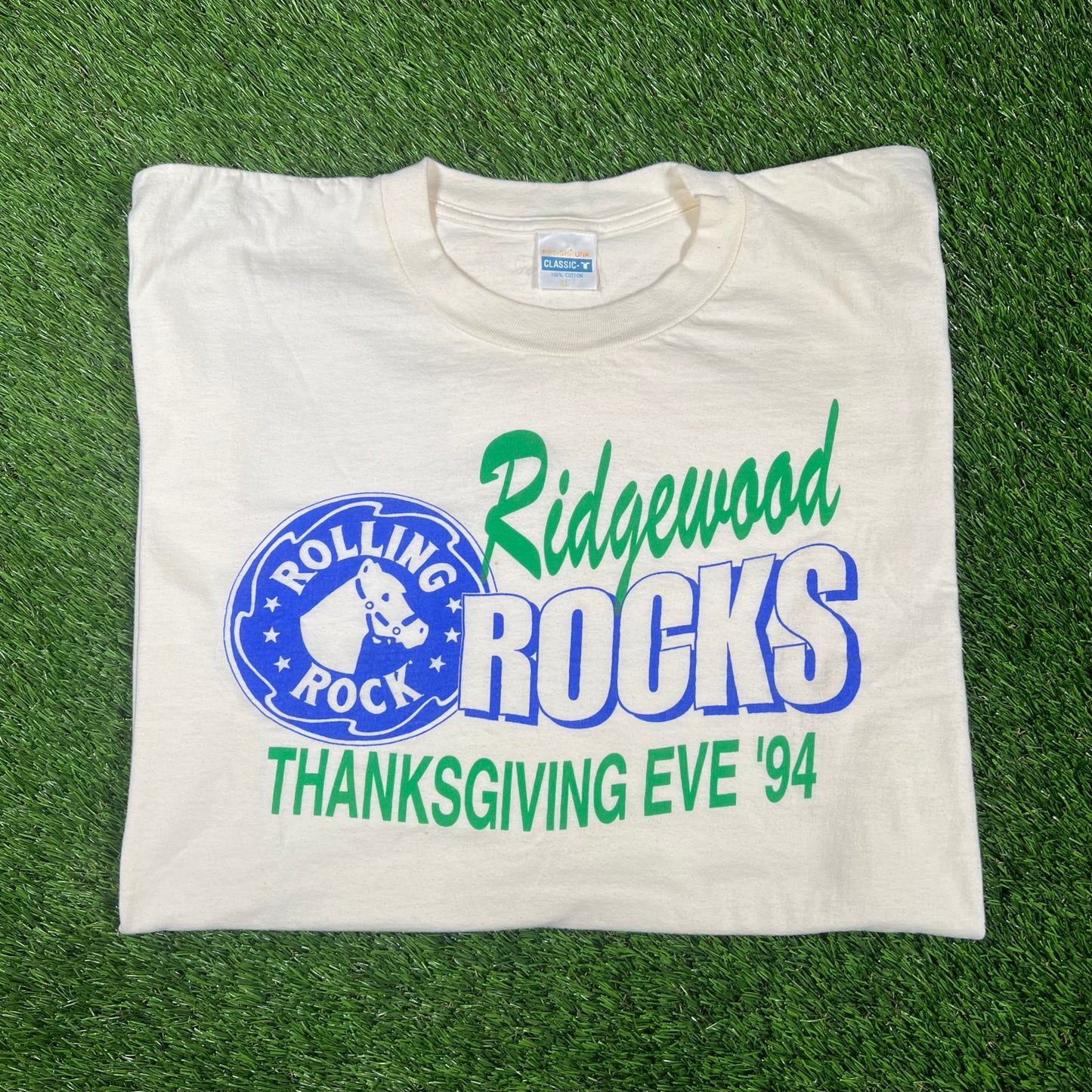1994 "Ridgewood Rocks" Cream Thanksgiving Eve Tee Size XL USED v17474