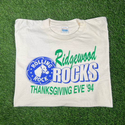 1994 "Ridgewood Rocks" Cream Thanksgiving Eve Tee Size XL USED v17474