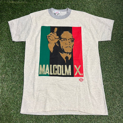 1990s Malcolm X Glitter Font Grey Tee Size XL USED v16403