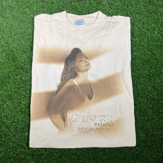 1996 Gloria Estefan Evolution Tour White Tee Size XL USED v17532