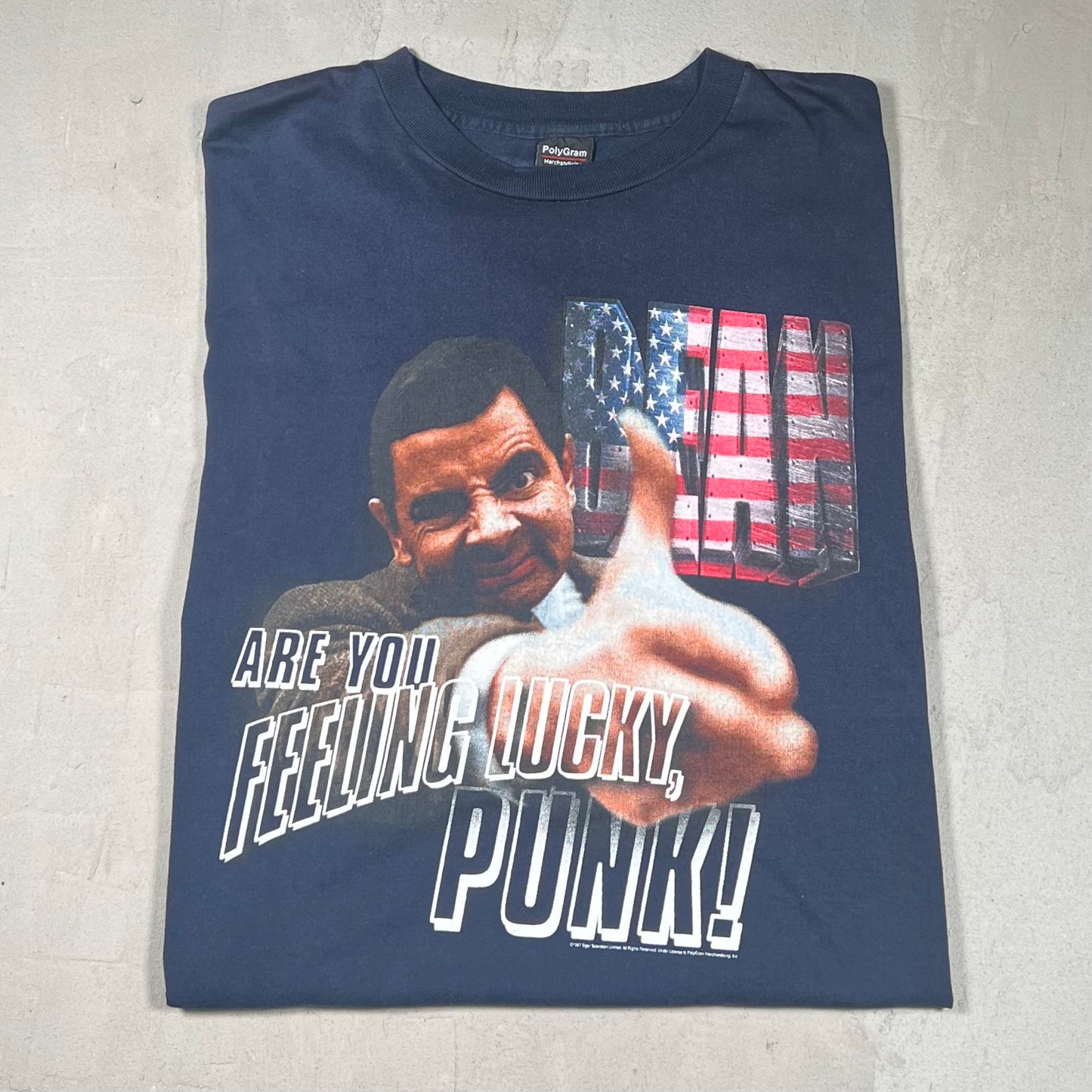1997 Mr Bean Are you Feeling Lucky Punk Navy Tee Size XL USED v4027