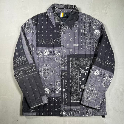 Kith Pasiley Carmine Coaches Black Button Up Jacket Size Medium USED x18280