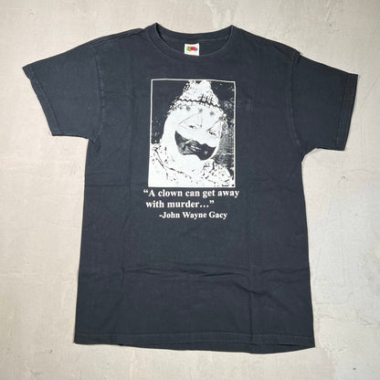 1990s John Wayne Gacy Clown Black Tee Size Medium USED v16520