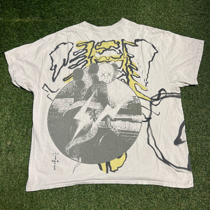 Travis Scott Fragment Kaws Full Print Cream Tee Size XL USED x13370