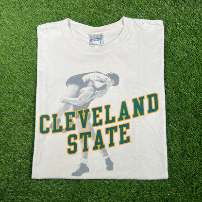 1990s Cleveland State Wrestling White Tee Size Large USED v17341