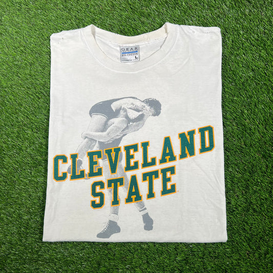 1990s Cleveland State Wrestling White Tee Size Large USED v17341
