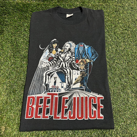 1980s Beetle Juice "Concert Shirt" Graphic Black Tee Size XL USED v16418