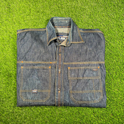 Y2K Fubu Blue Selvedge Denim Shirt Size XXL USED v17895