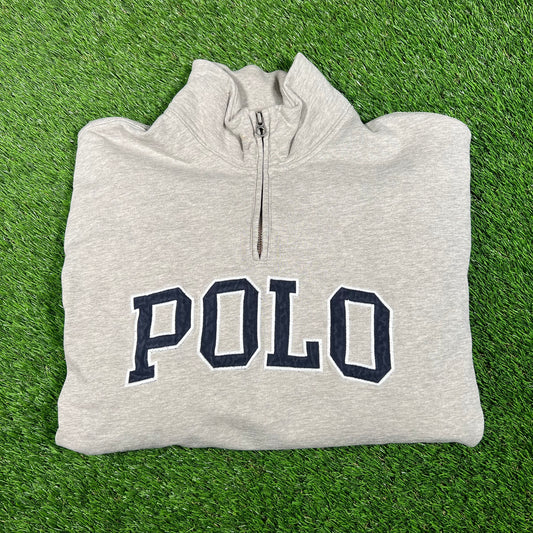 Y2K Polo Ralph Lauren Flag Sleeve Grey Half Zip Size XL USED v18113