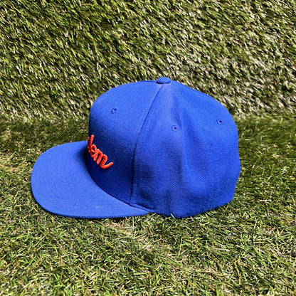 Mitchell & Ness Orange Harlem Logo Blue Hat One Size USED v15998