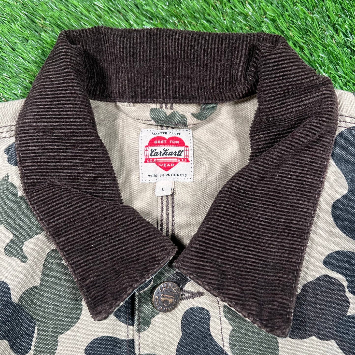 Carhartt WIP Green Camo State Button Up Jacket Size Large USED v18063