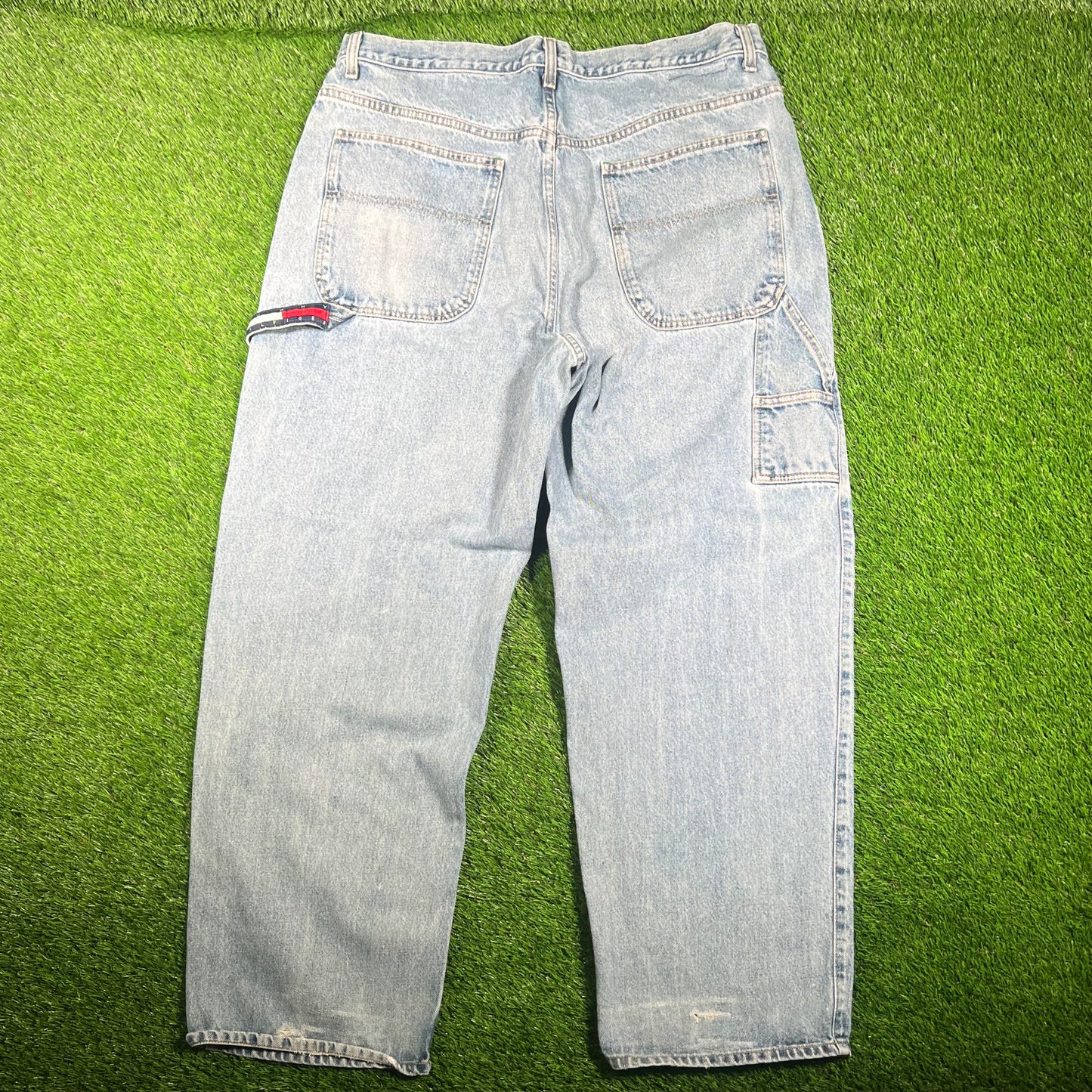 1990s Tommy Hilfiger Blue Jeans Hammer Loop Size 40x32 USED v18064