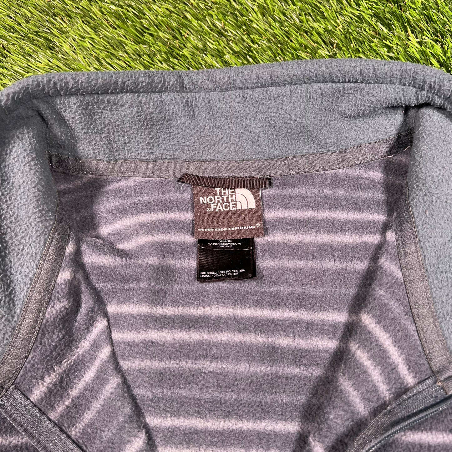 North Face Stripe Blue Light Fleece Size XXL USED v17793