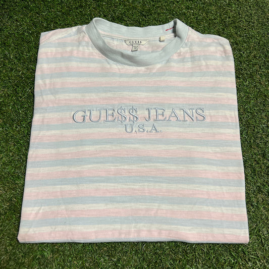 Guess Asap Rocky Pink/Blue Stripped Tee Size Medium USED x14130