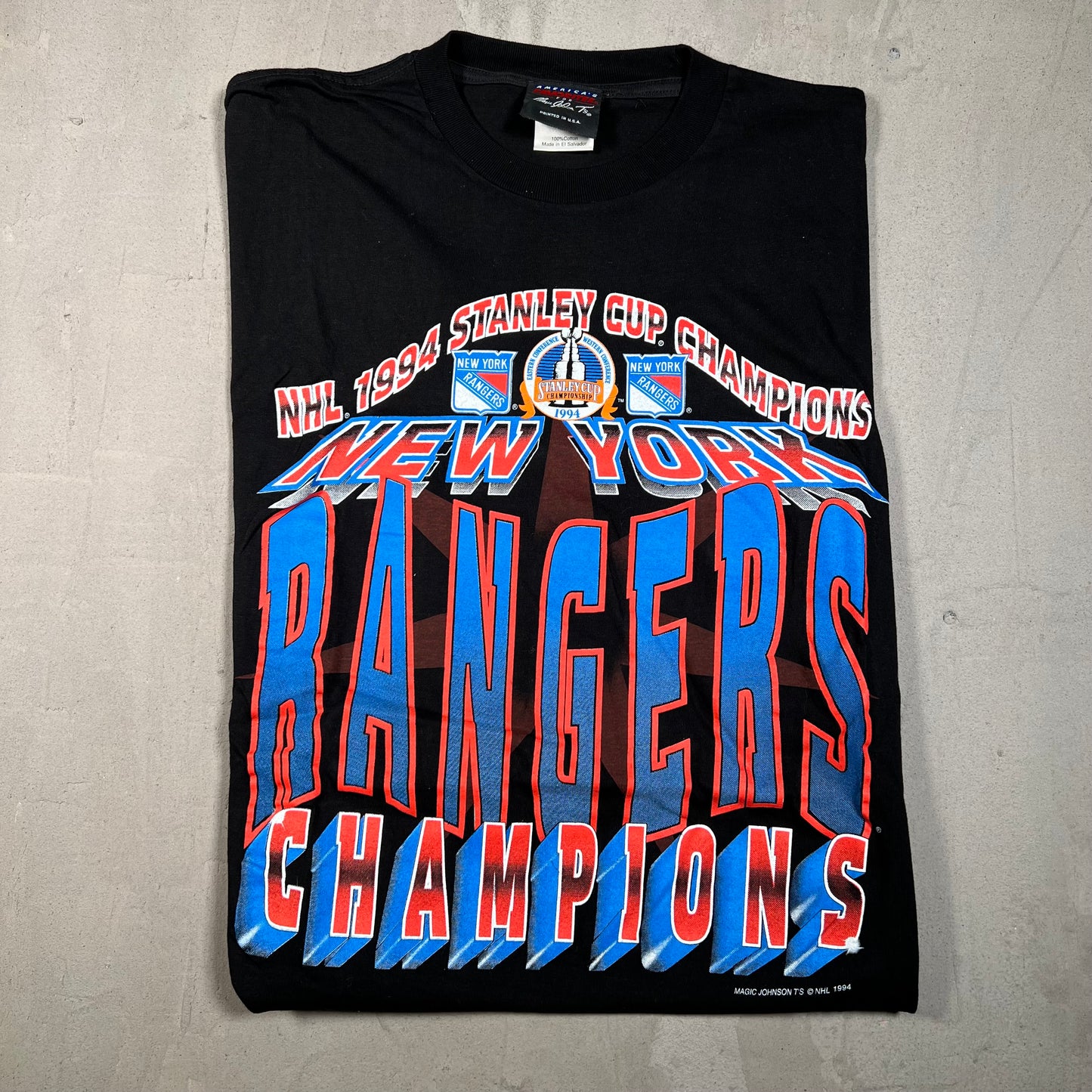 1994 New York Rangers Stanley Cup Champs Black Tee Size Large USED v17806