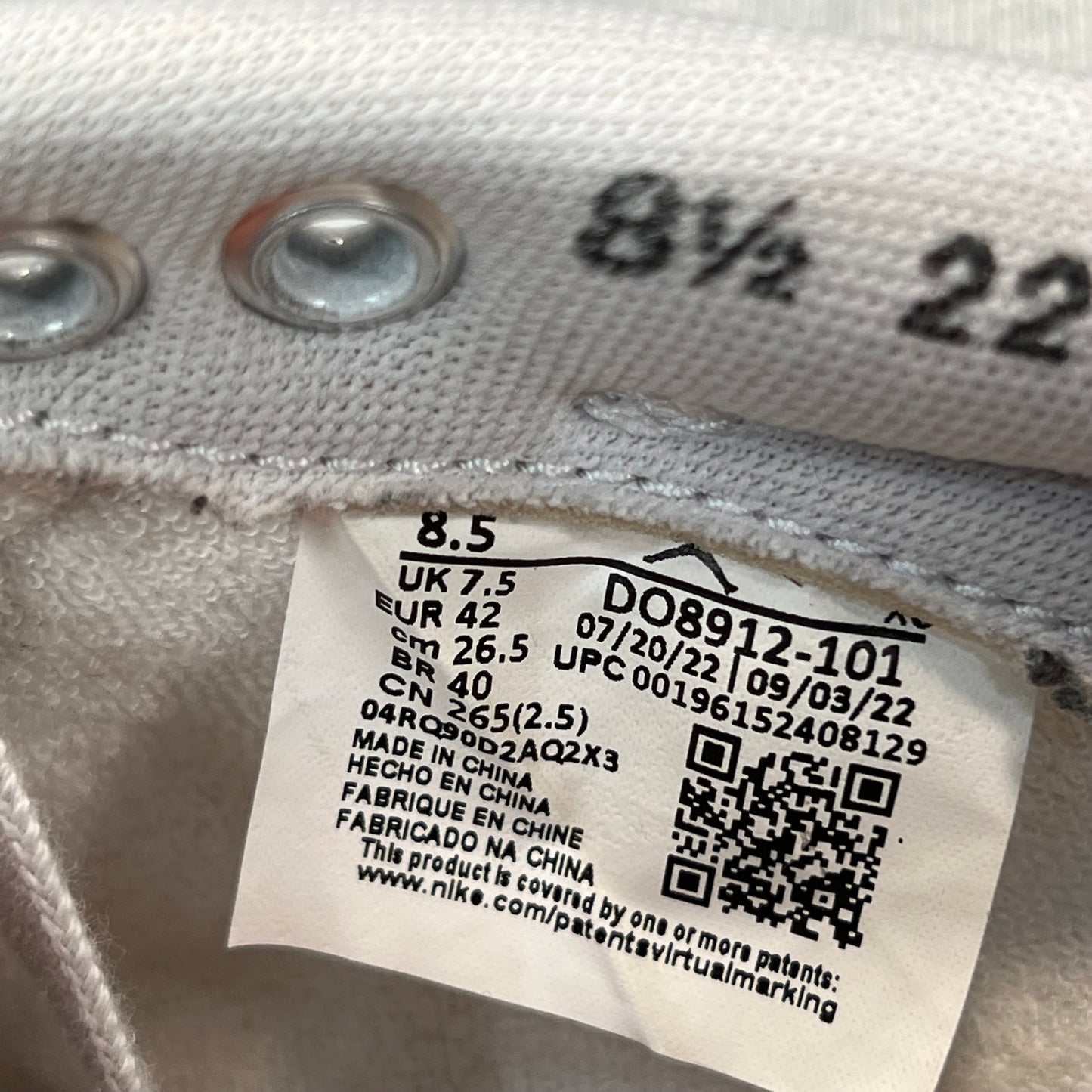 Jordan 1 Low Union White Canvas (2023) Size 8.5 USED s22302