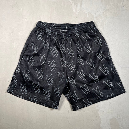 Lost Files Mesh Shorts Black Repeat Logo AOP Size Small USED v19422