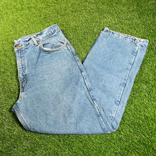 1990s Carhartt Blue Denim Blanket Lined Jeans Size 38 USED v18189