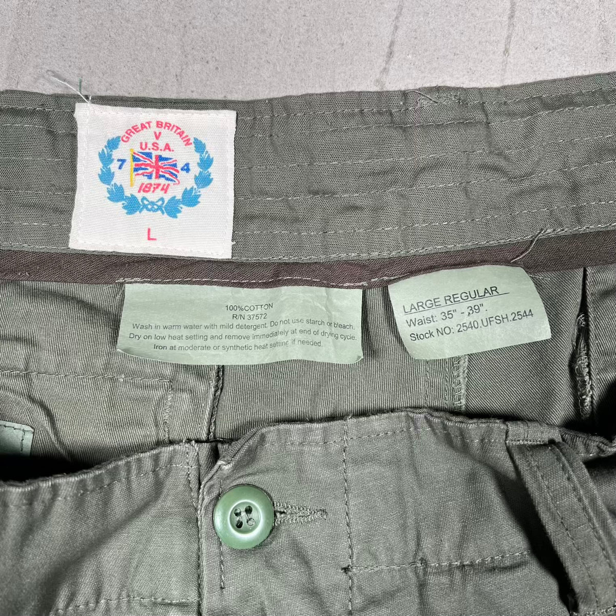 74 Is War Oliver Green Cargo Pants Size Large USED x18735