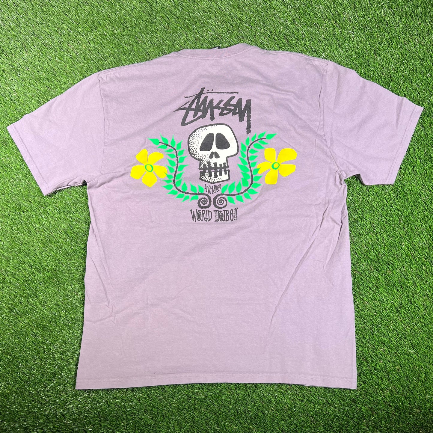 Stussy World Tribe Purple Skeleton Tee Size XL USED x15784