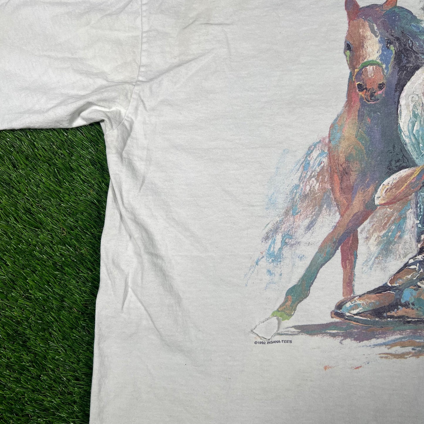 1992 Water Color Horse Hat Boots White Tee Size XL USED v17723
