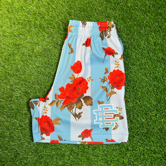Eric Emanuel Blue Stripe Floral Print Shorts Size Large USED x16906