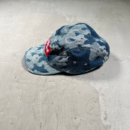 Supreme Flames Jacquard Washed Indigo Denim Hat (2023) USED x18704
