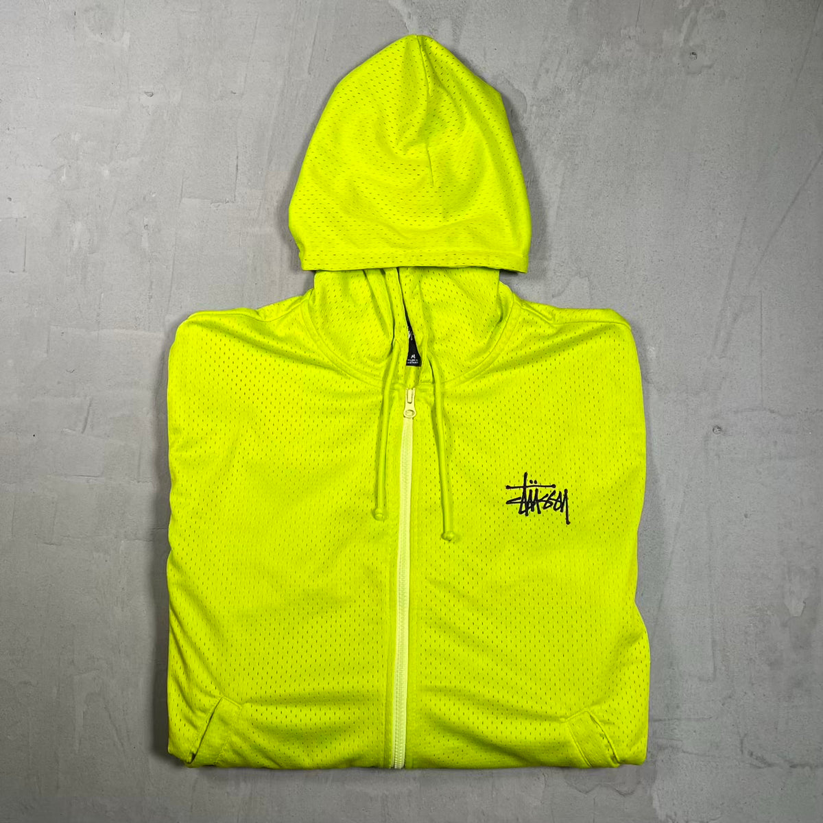 Stussy Athletic Safety Green Mesh Zip Up Hoodie Size Medium USED x18760