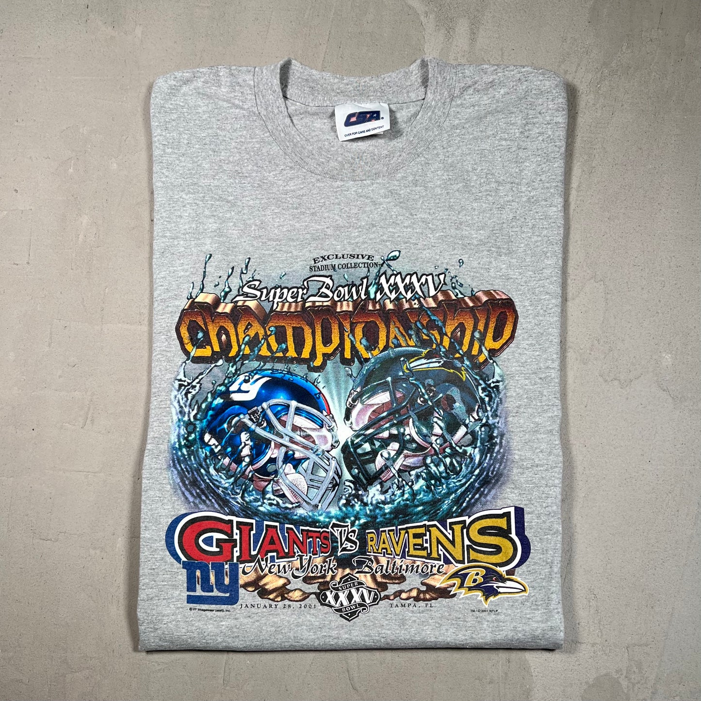 2001 New York Giants Ravens Stadium Champion Grey Tee Size Large USED v19547