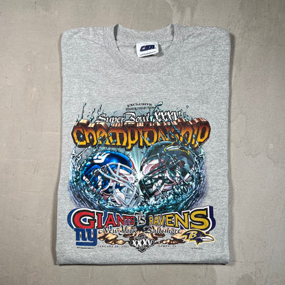 2001 New York Giants Ravens Stadium Champion Grey Tee Size Large USED v19547