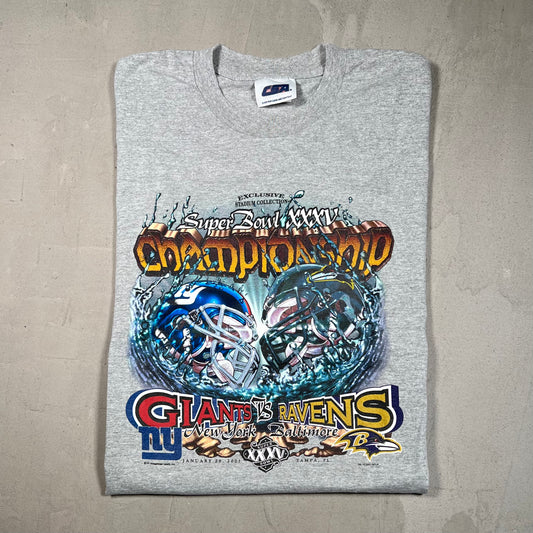 2001 New York Giants Ravens Stadium Champion Grey Tee Size Large USED v19547