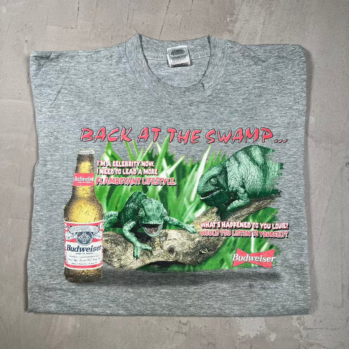 1999 Budweiser Back At The Swamp Lizard Grey Tee Size XL USED v20056