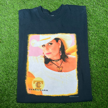 2002 Terri Clark Navy Portrait Tee Size Large USED v17274