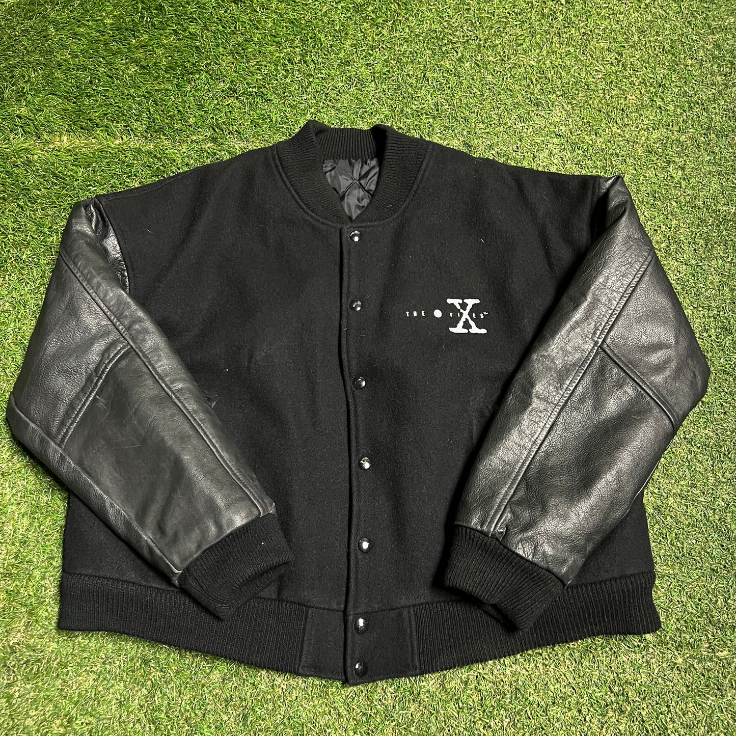 1995 The X Files "Truth Is Out There" Black Varsity Jacket Size XL USED v16065