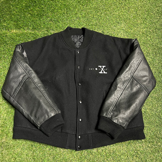 1995 The X Files "Truth Is Out There" Black Varsity Jacket Size XL USED v16065