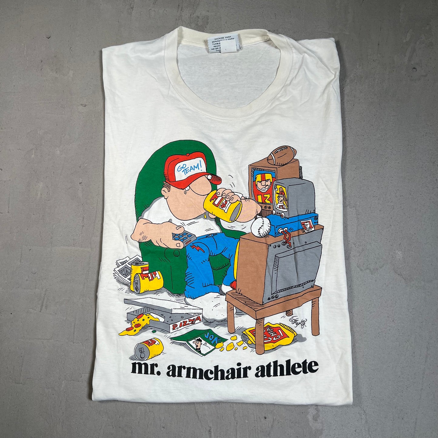 1990s Mr. Armchair Athlete White Tee Size Large USED v19559
