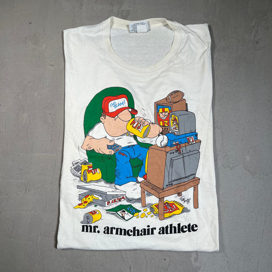 1990s Mr. Armchair Athlete White Tee Size Large USED v19559