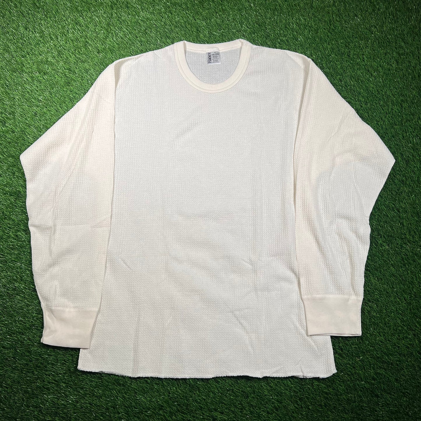 1990s Hanes White Thermal Longsleeve Size XXL USED v18706