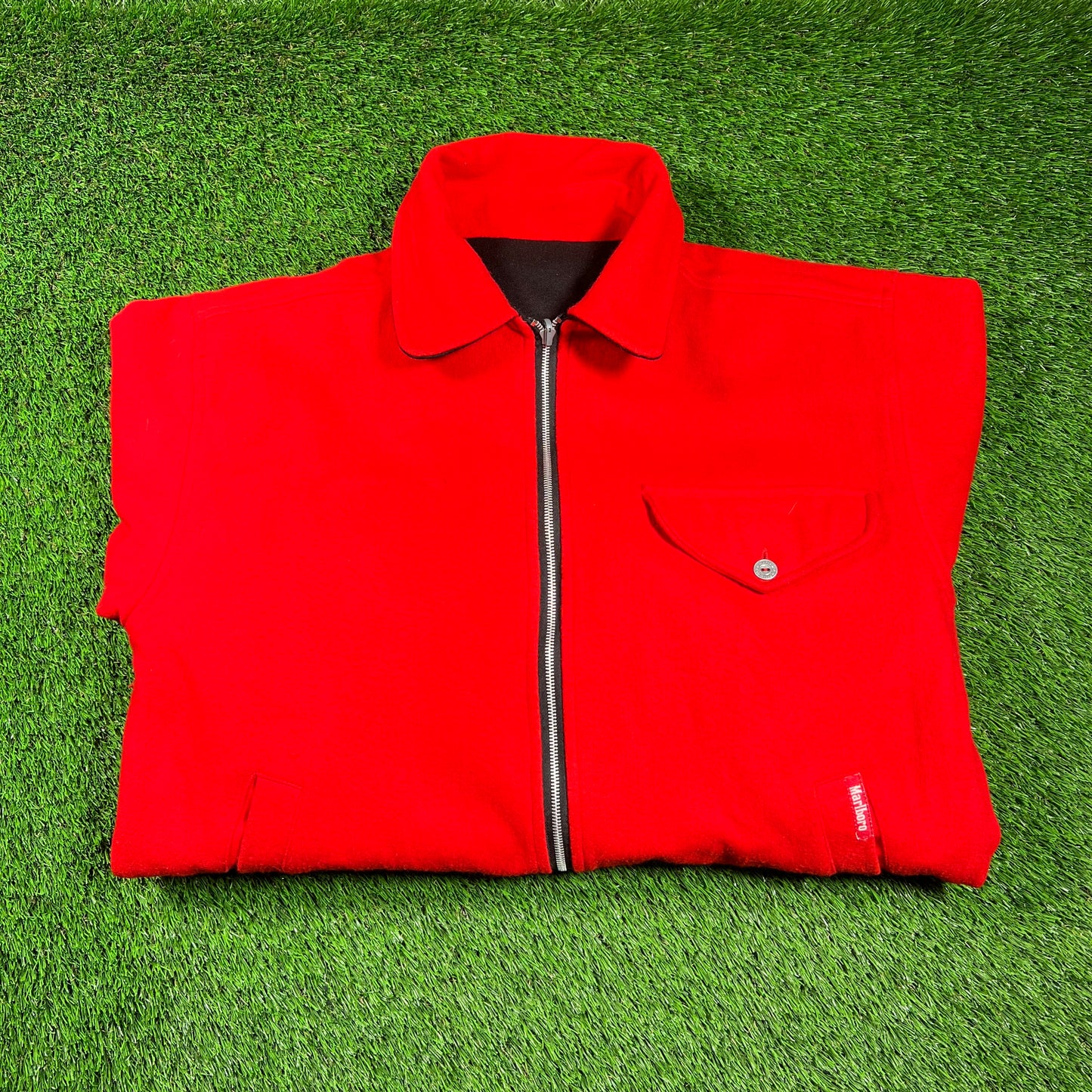 1990s Marlboro Reversible Red/Black Wool Jacket Size Large USED v18570