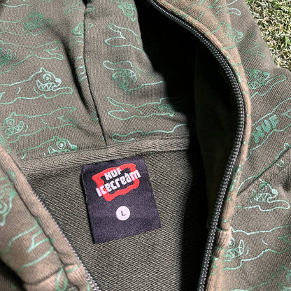 Icecream X Huf Green Logo Zip Up Hoodie Size Large USED x14158