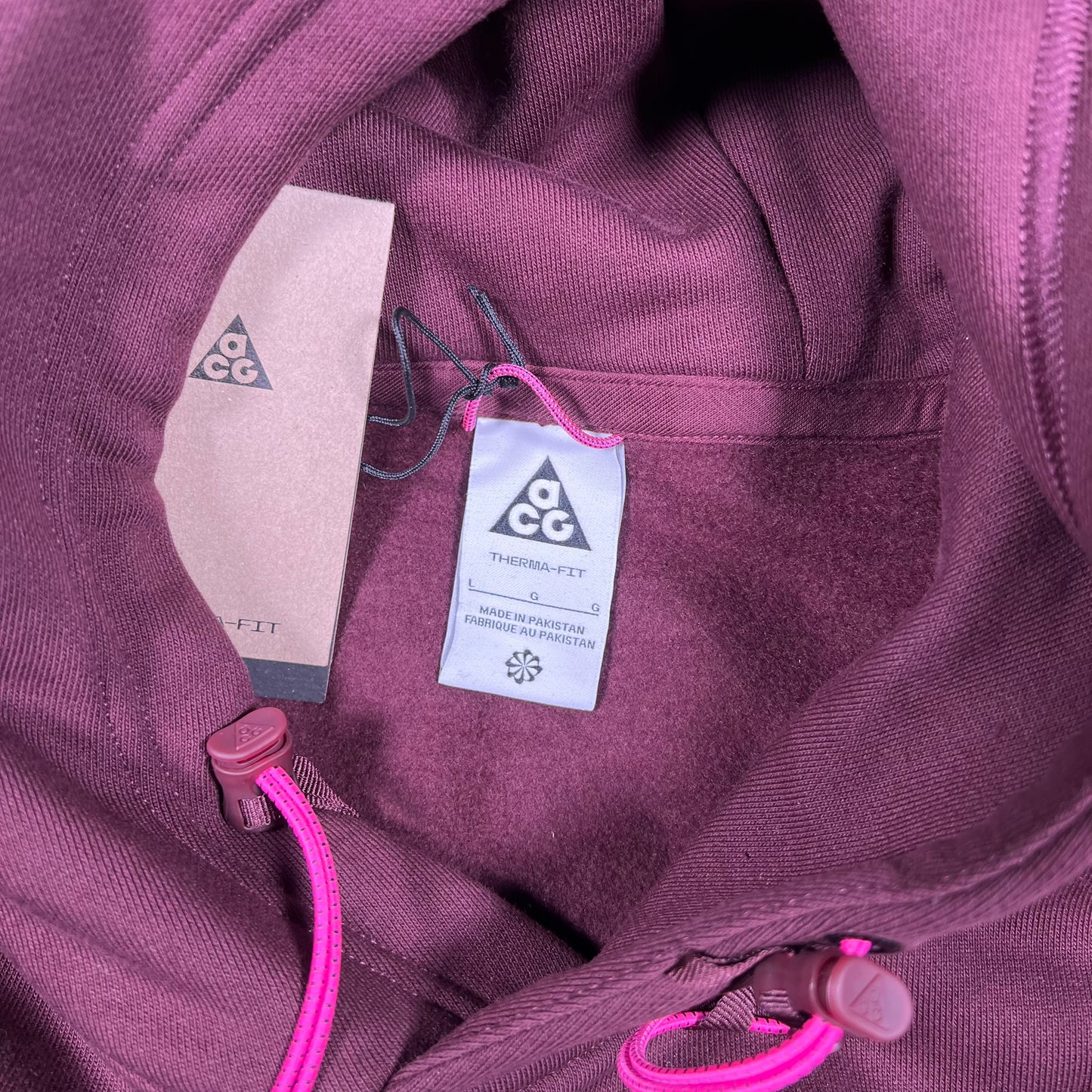 Nike ACG Center Logo Zip Pocket Maroon Hoodie Size Large NEW v17460