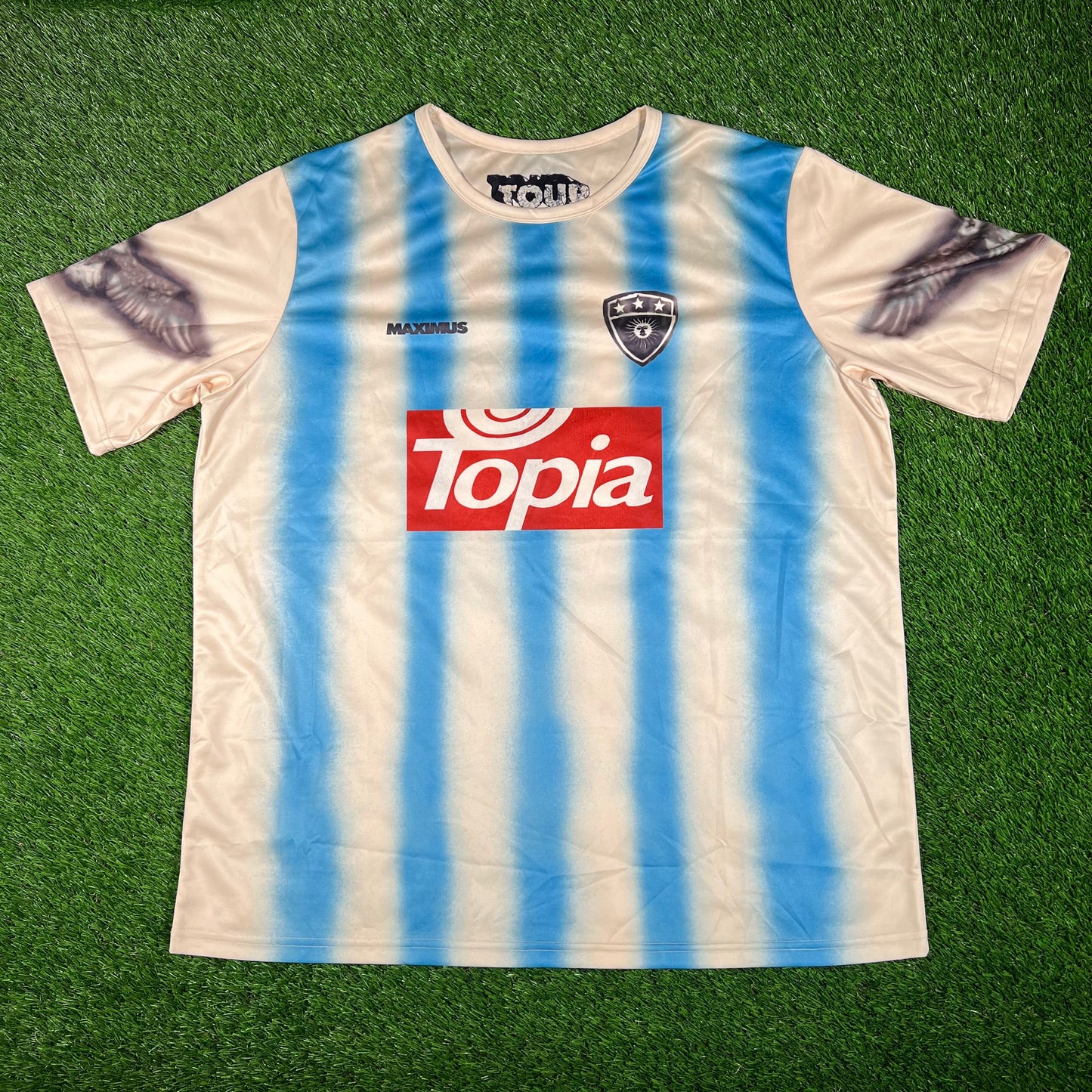 Travis Scott Utopia "Topia" Yellow/Blue Soccer Jersey Size XXL USED x15418