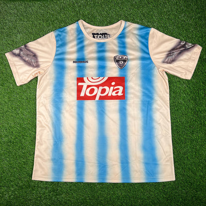 Travis Scott Utopia "Topia" Yellow/Blue Soccer Jersey Size XXL USED x15418