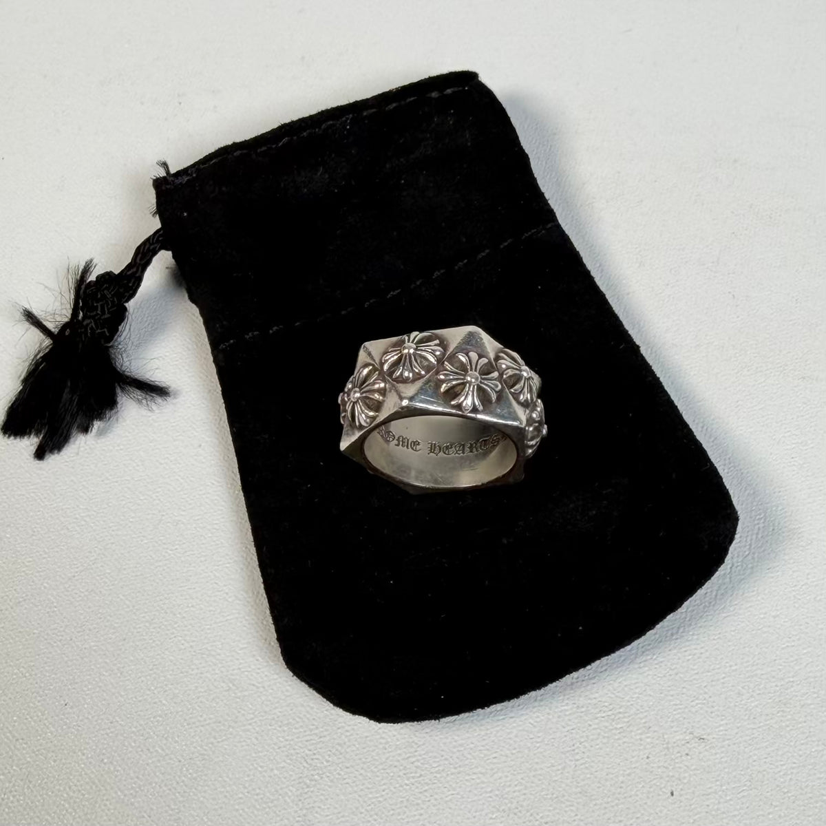 Chrome Hearts Pentagon Plus Cross Sterling Silver Ring Size 8 USED x18500
