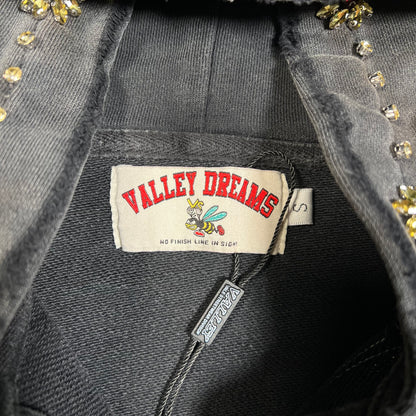 Vale Valley Dreams Distressed Black Full Zip w/ Rhinestones Size Small USED x17662